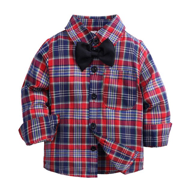 2-Piece Long Sleeve Cotton Plaid Shirt and Bowtie for Boys by Kids Tale