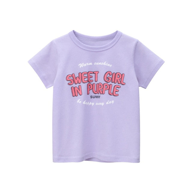 Short Sleeve Cartoon Print Cotton T-Shirts for Girls by Kids Play