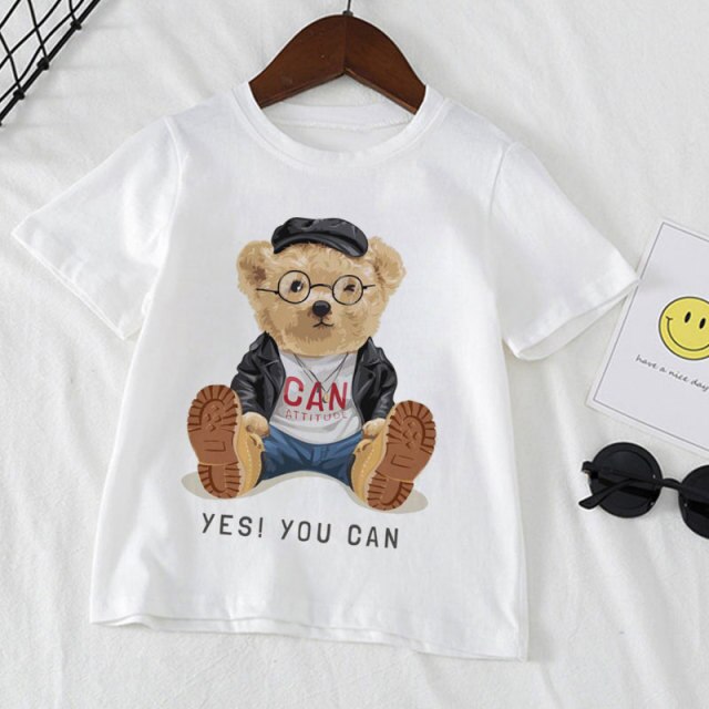 Short Sleeve Cotton Bear Print T-Shirts for Boys by Mily