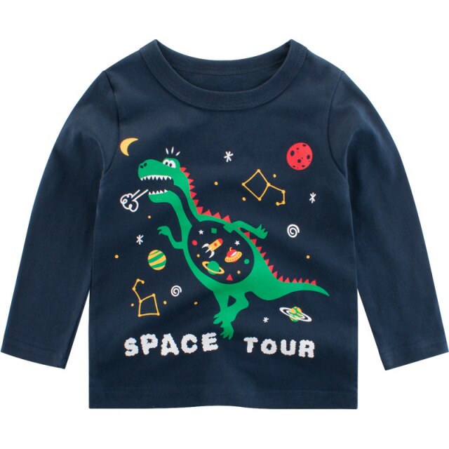 Long Sleeve Cartoon Print Cotton T-Shirts for Boys by Kids Spring