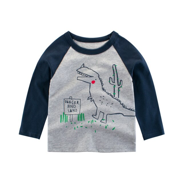 Long Sleeve Cartoon Print Cotton T-Shirts for Boys by Kids Spring